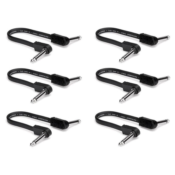Hosa CFP-606 Flat Guitar Patch Cable, Molded Right-Angle/Same | 6 Pack | 6"