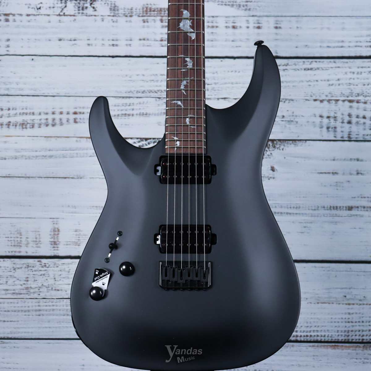 Schecter Left-Handed Damien-6 Electric Guitar | Satin Black | Maple Neck +Rosewood Fingerboard +Bat Inlays +Blackout Hardware (FREE SHIPPING)