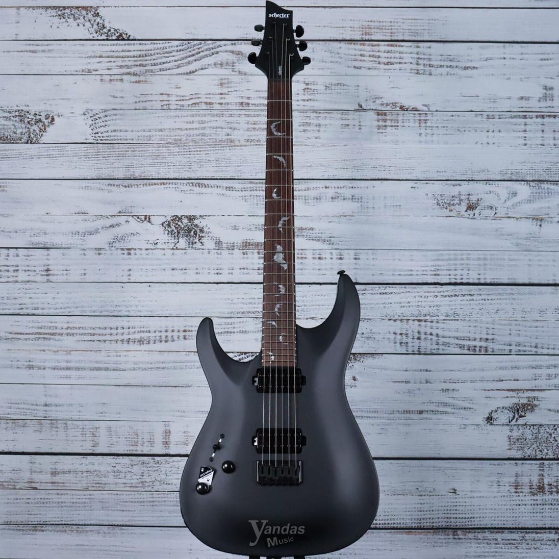 Schecter Left-Handed Damien-6 Electric Guitar | Satin Black | Maple Neck +Rosewood Fingerboard +Bat Inlays +Blackout Hardware (FREE SHIPPING)