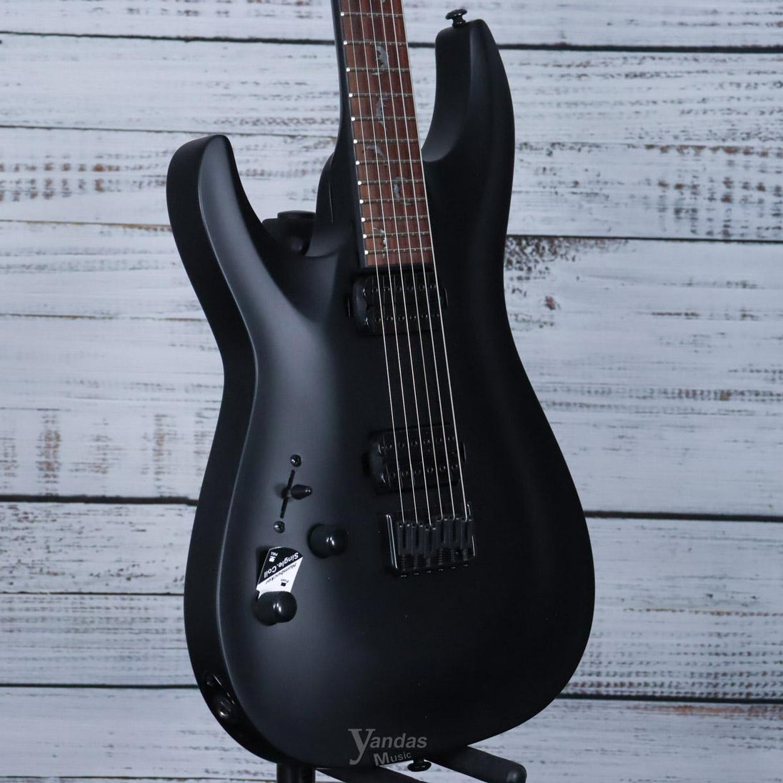 Schecter Left-Handed Damien-6 Electric Guitar | Satin Black | Maple Neck +Rosewood Fingerboard +Bat Inlays +Blackout Hardware (FREE SHIPPING)