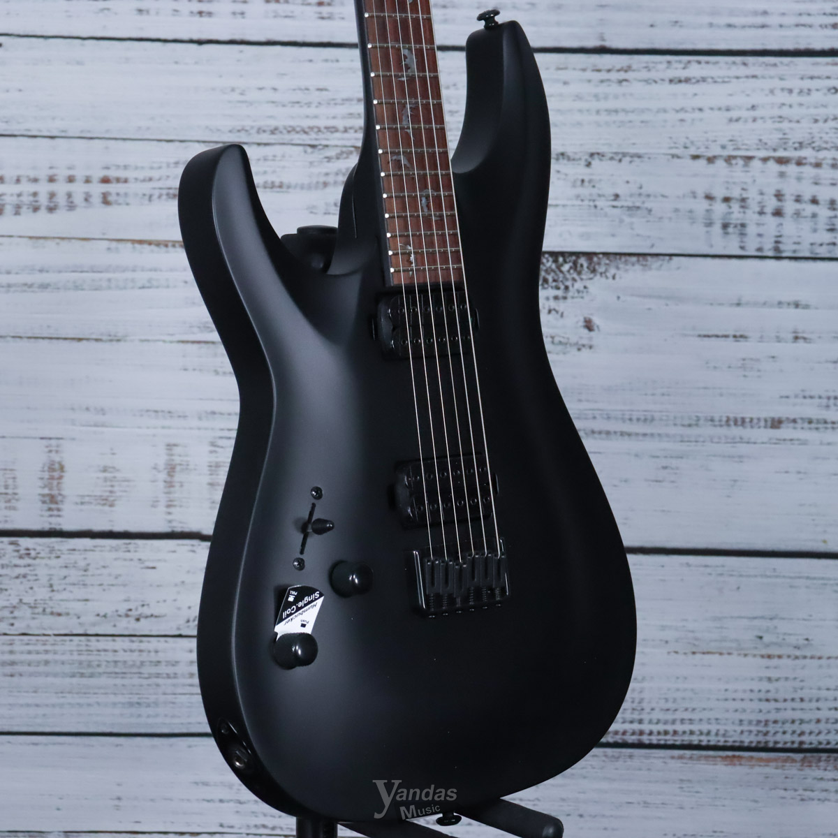 Schecter Left-Handed Damien-6 Electric Guitar | Satin Black | Maple Neck +Rosewood Fingerboard +Bat Inlays +Blackout Hardware (FREE SHIPPING)