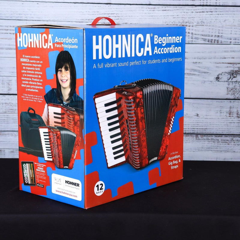 Hohner 12 Bass Beginner Piano Accordion | Pearl Red | Hohnica 1303