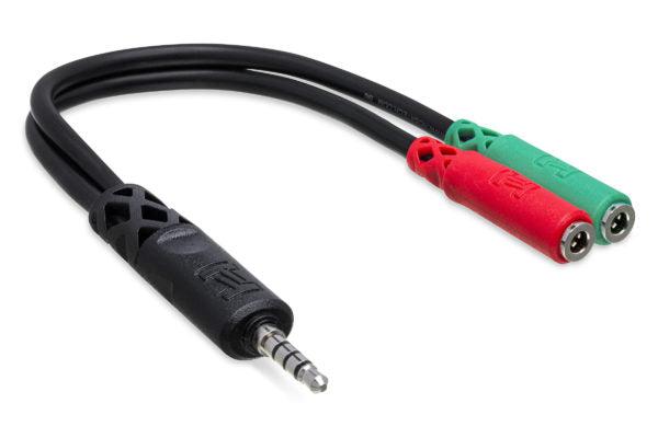 Hosa Headset/Mic Breakout Cable | 3.5mm TRRS to Dual 3.5mm TRSF