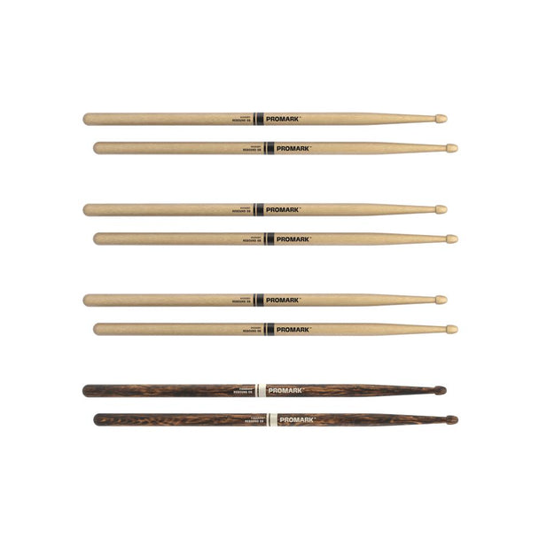 D'Addario ProMark Rebound 5B Hickory Drumstick, Acorn Wood Tip, FireGrain 4-Pack