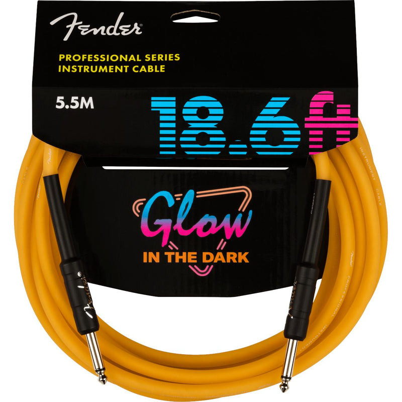 Fender Professional Series Glow in the Dark Instrument Cable, Orange, 18.6ft