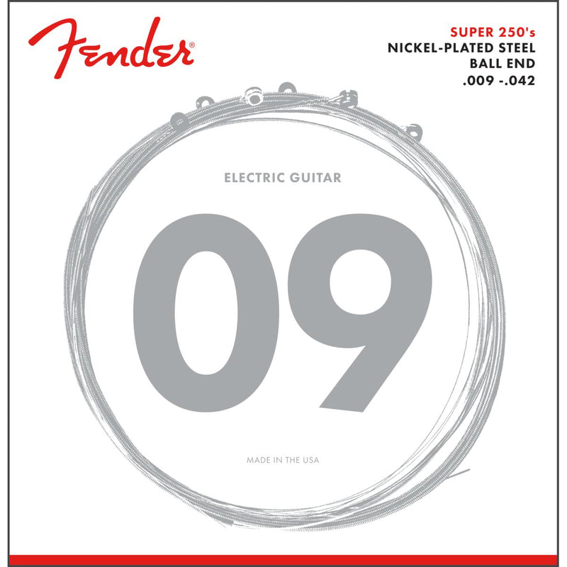 Fender Super 250 Guitar Strings, Nickel Plated Steel, Ball End, 250L (.009-.042) | 0730250403