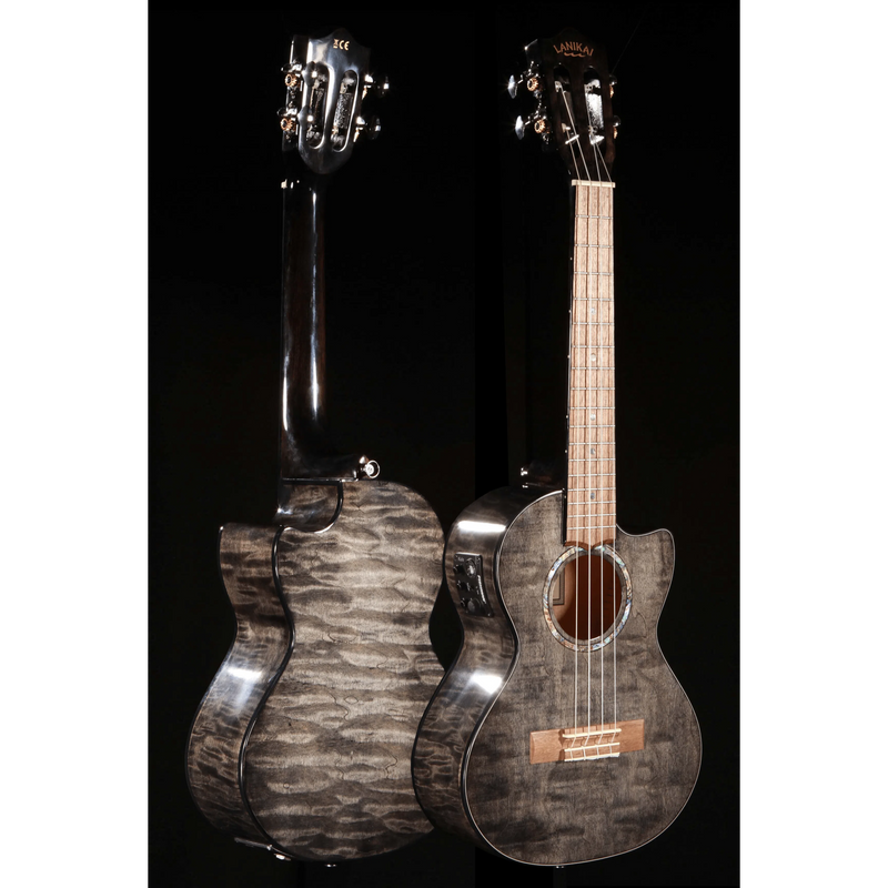 LANIKAI QM-BKCET QUILTED MAPLE BLACK TENOR UKULELE CUTAWAY WITH ELECTRONICS
