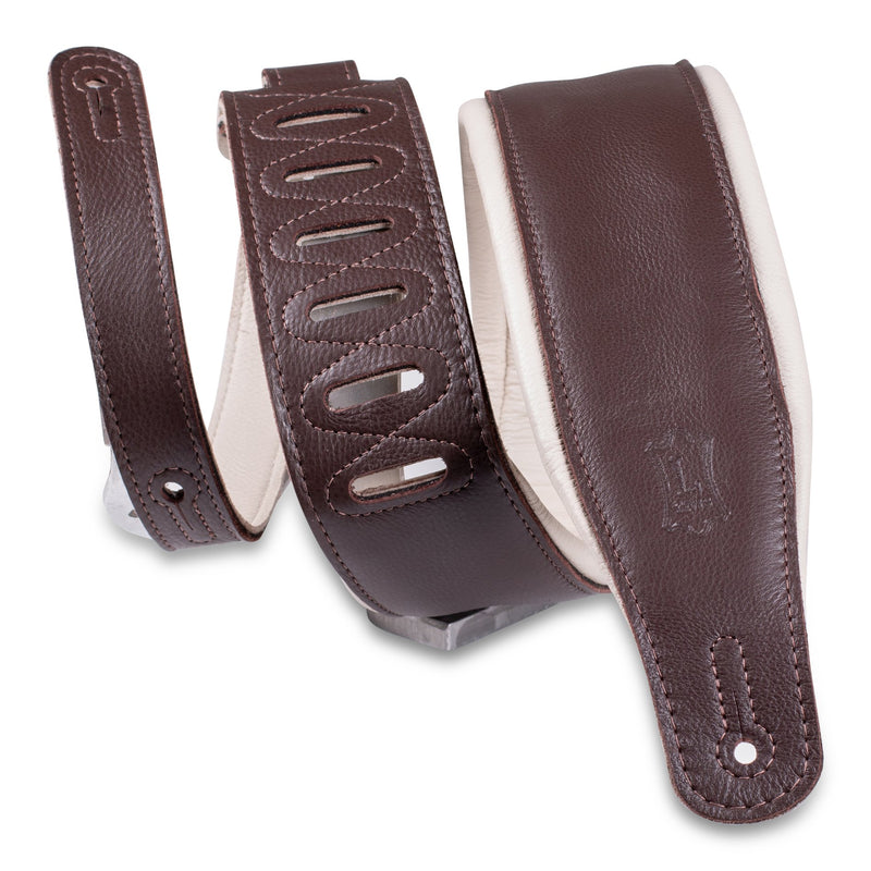 3″ Dark Brown & Cream Garment Leather Guitar Strap