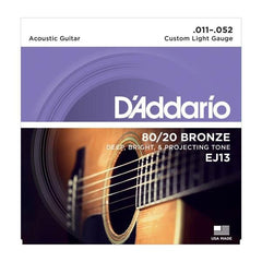 D'Addario 80/20 Bronze Acoustic Guitar Strings Custom Light | EJ13