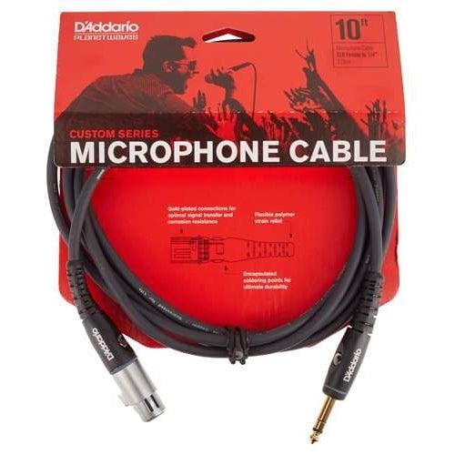 D'Addario Custom Series Microphone Cable, XLR Female to 1/4 Inch, 10 feet