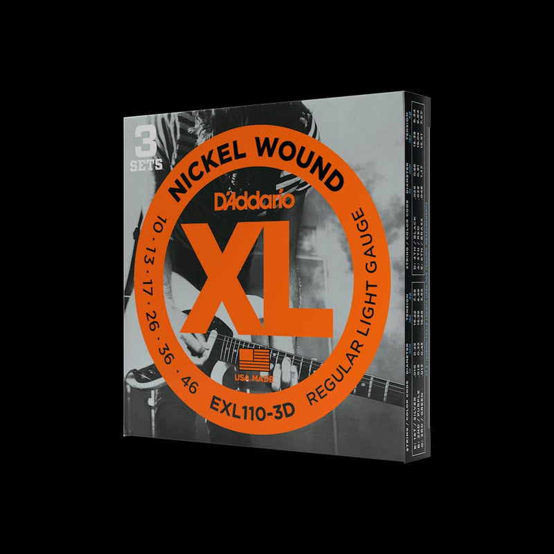 D'Addario Nickel Wound Electric Guitar Strings, Regular Light, 10-46, 3 Sets | EXL110-3D