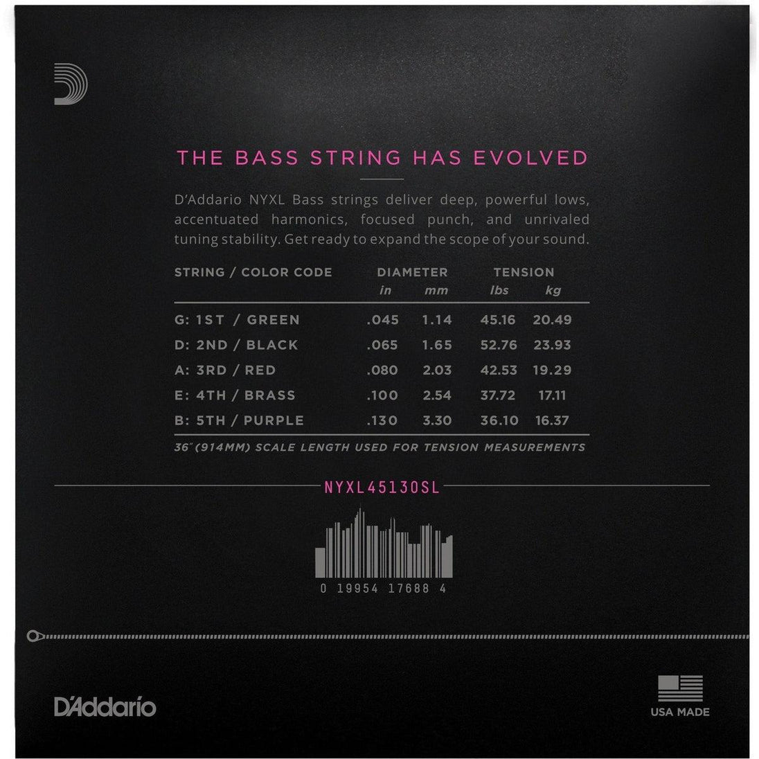 D'Addario NYXL 5-String Bass Guitar Strings | Regular Light