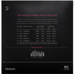 D'Addario NYXL 5-String Bass Guitar Strings | Regular Light