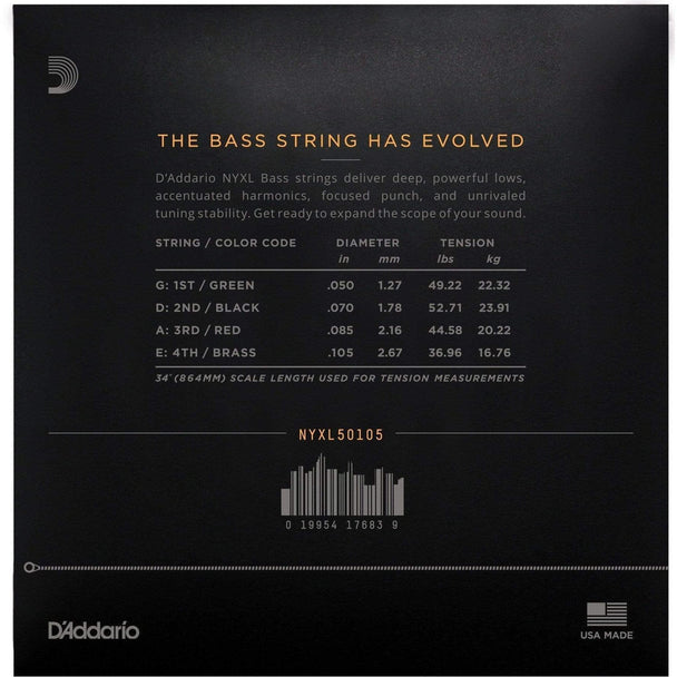 D'Addario NYXL Long Scale Bass Strings | Medium