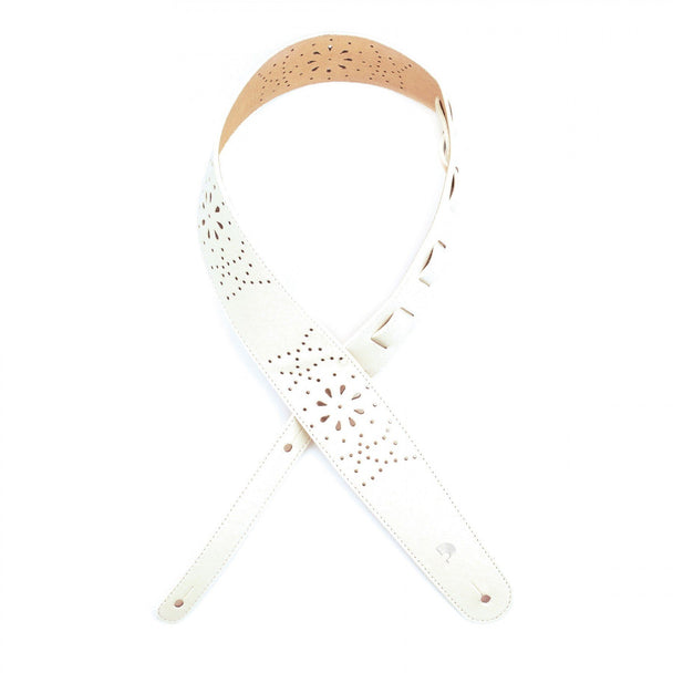 D'Addario Planet Waves Leather Guitar Strap | Perforated White