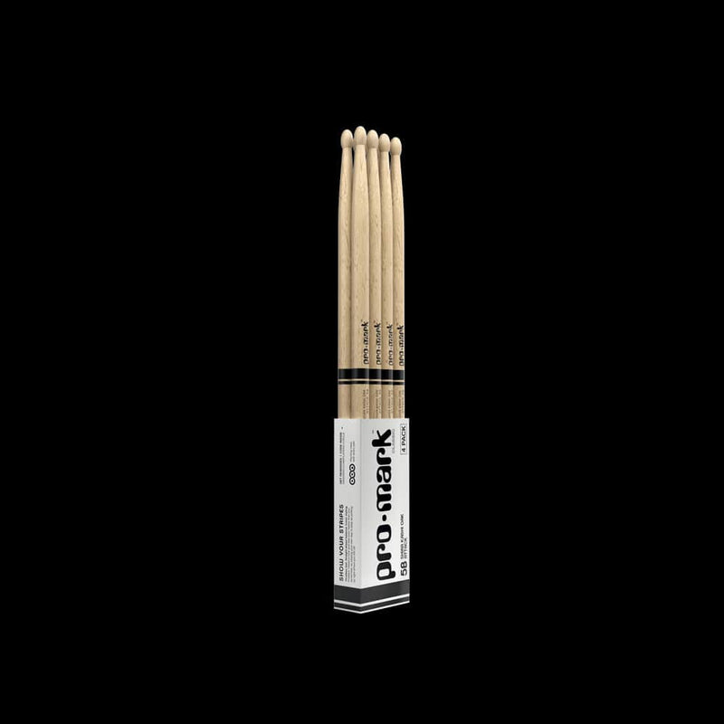 D'Addario ProMark Classic Attack 5B Shira Kashi Oak Drumstick, Oval Wood Tip, 4-Pack