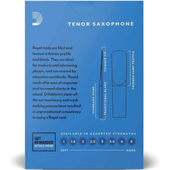 D'Addario Royal Tenor Saxophone Reeds, 4.0 Strength | 10-Pack