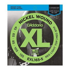 D'Addario XL Nickel Wound Bass Guitar Strings 5 String Custom Light - Long Scale | EXL165-5