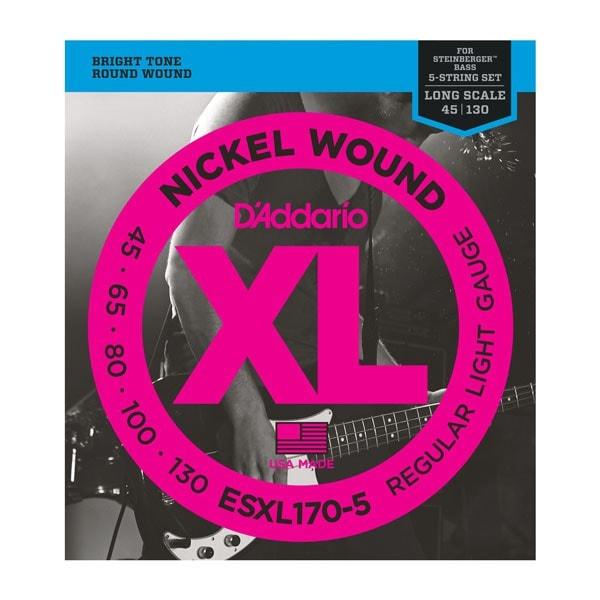 D'Addario XL Nickel Wound Bass Guitar Strings 5 String Light - Double Ball End - Long Scale | ESXL170-5
