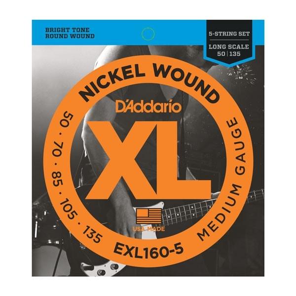 D'Addario XL Nickel Wound Bass Guitar Strings 5 String Medium - Long Scale | EXL160-5