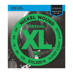 D'Addario XL Nickel Wound Bass Guitar Strings 5 String Super Light - Long Scale | EXL220-5
