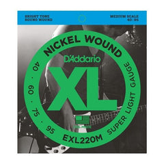 D'Addario XL Nickel Wound Bass Guitar Strings Super Light - Medium Scale | EXL220M