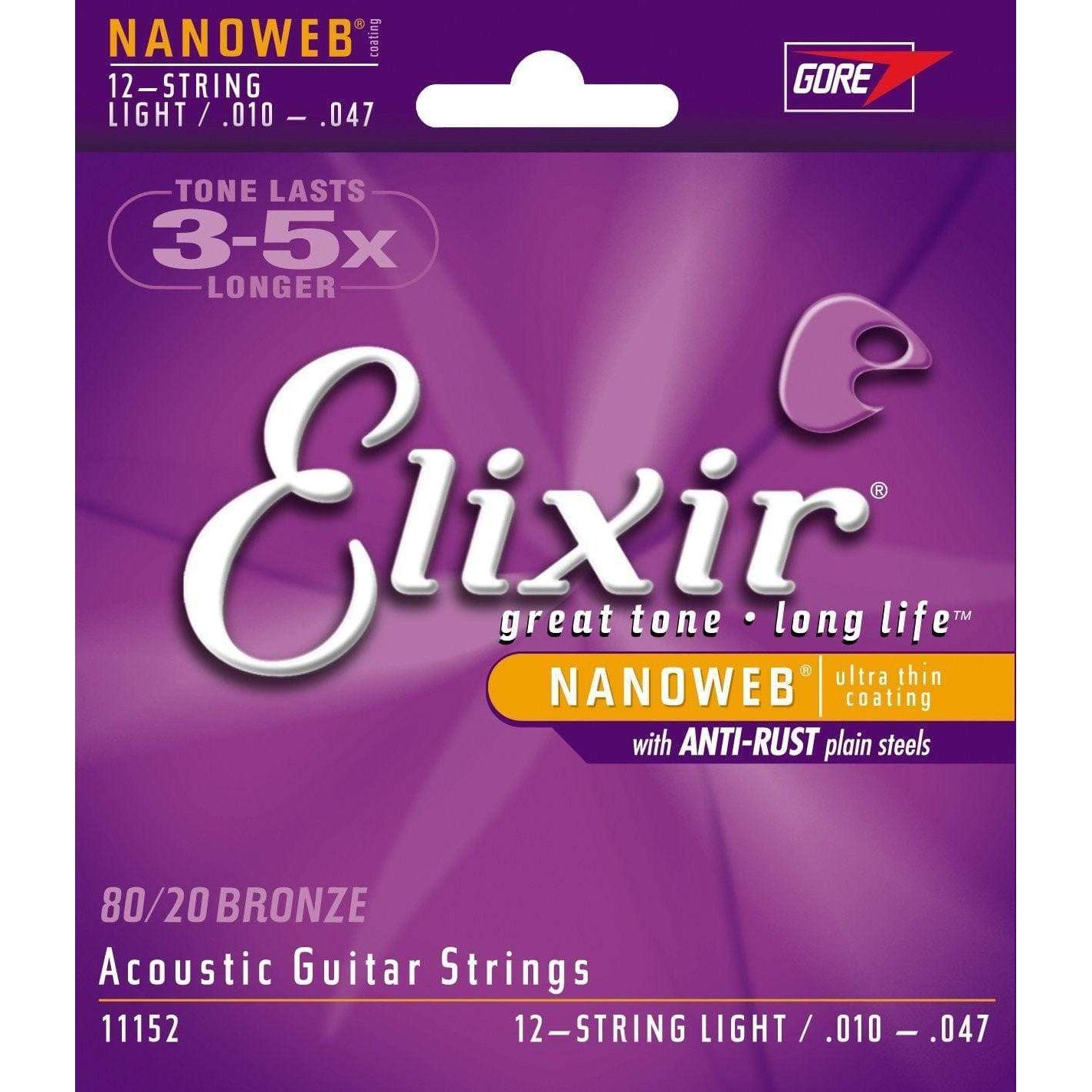 Elixir Nanoweb 80/20 Coated Acoustic Guitar Strings 12 String Light | 11152