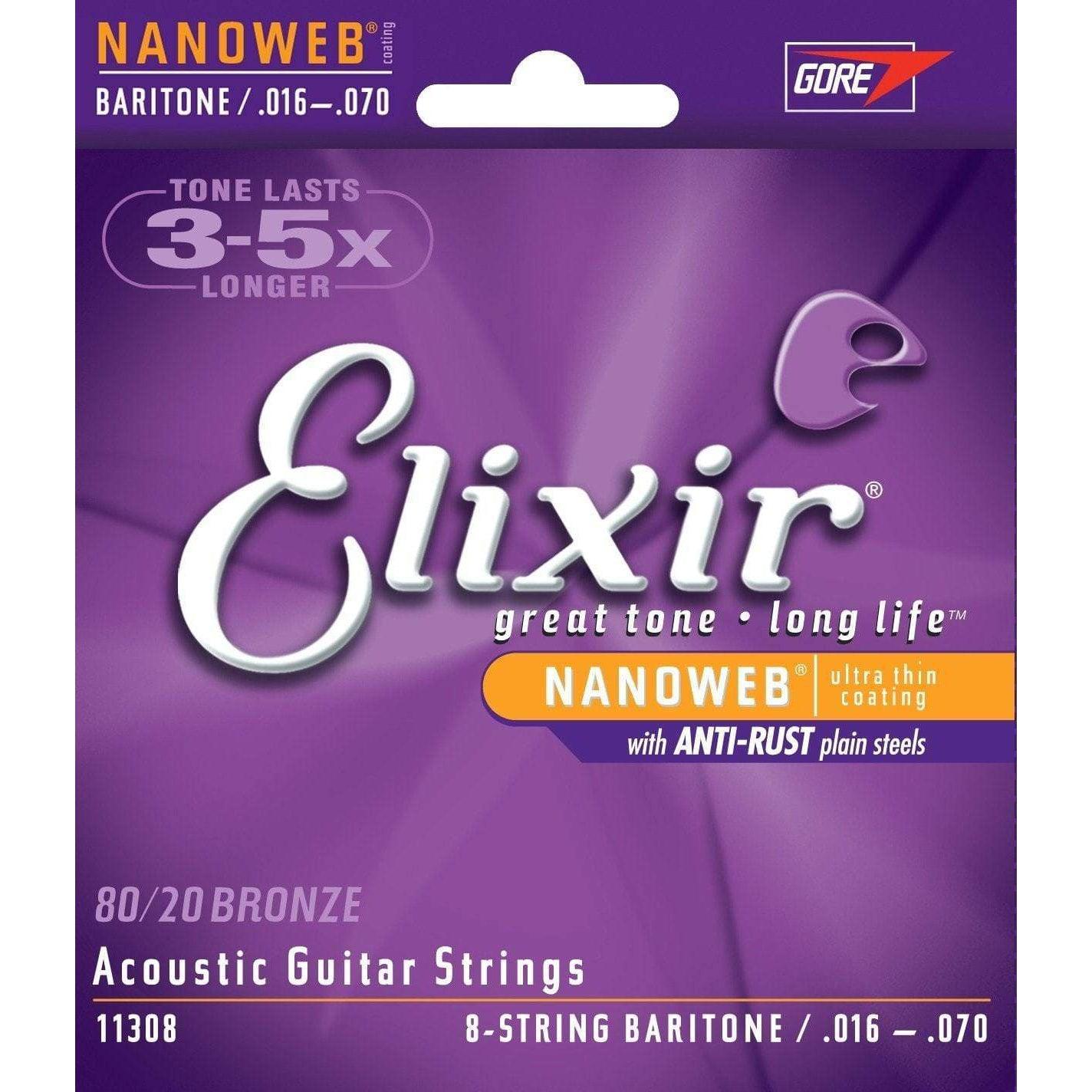Elixir Nanoweb 80/20 Coated Acoustic Guitar Strings 8 String Baritone | 11308