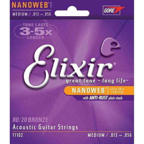 Elixir Nanoweb 80/20 Coated Acoustic Guitar Strings Medium | 11102