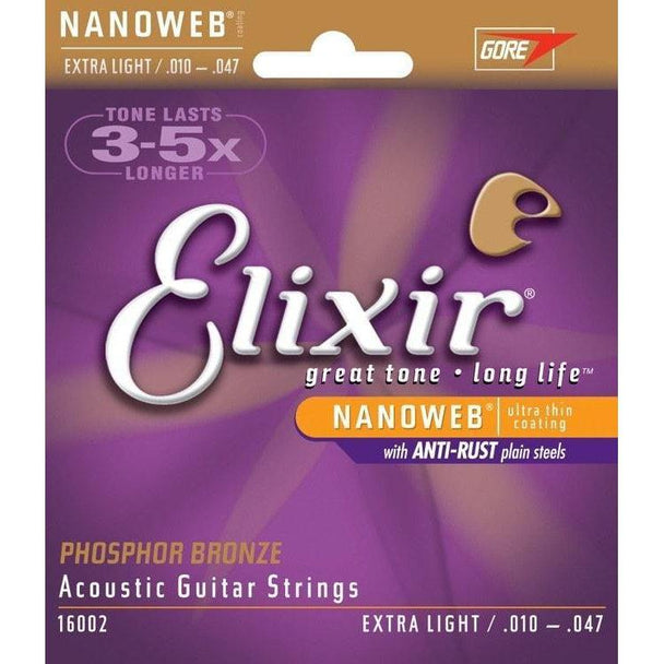 Elixir Nanoweb Phosphor Bronze Coated Acoustic Guitar Strings