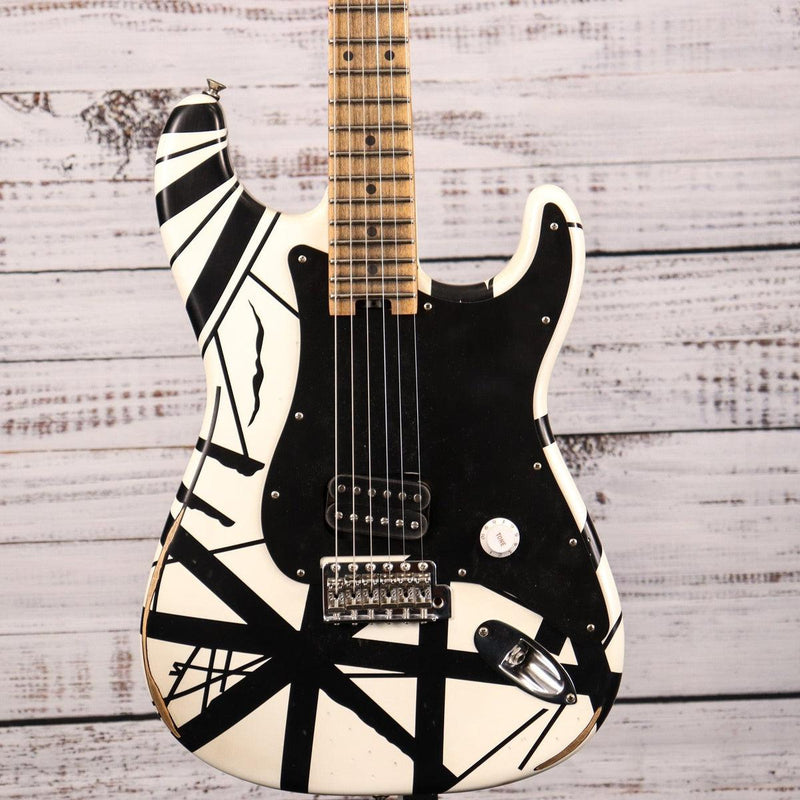 EVH Striped Series ‘78 Eruption Electric Guitar White With Black Stripes Relic