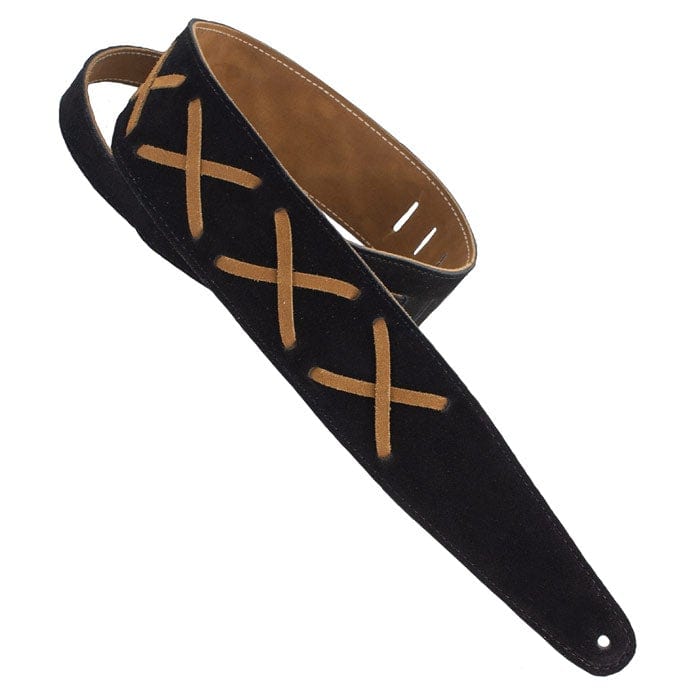 Henry Heller 2.5" Suede Guitar Strap | Black with Brown Leather