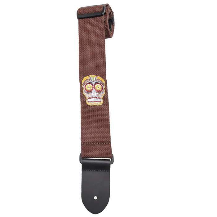 Henry Heller 2" Cotton Guitar Strap Sugar Skull | Brown