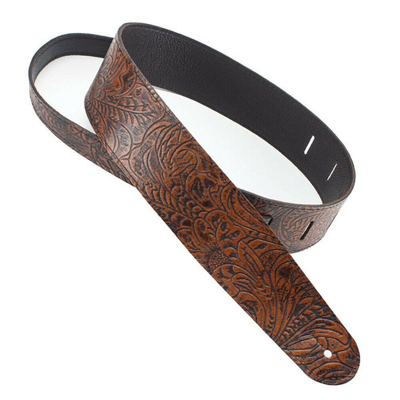 Henry Heller HFL-BRN Embossed Floral Leather Guitar Strap