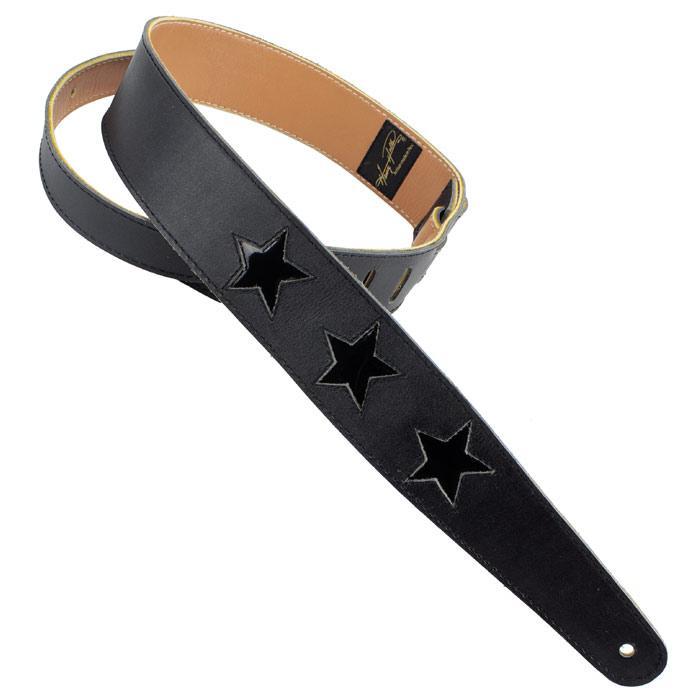 Henry Heller HP23STBK Black Leather Guitar Strap | Cutout Stars