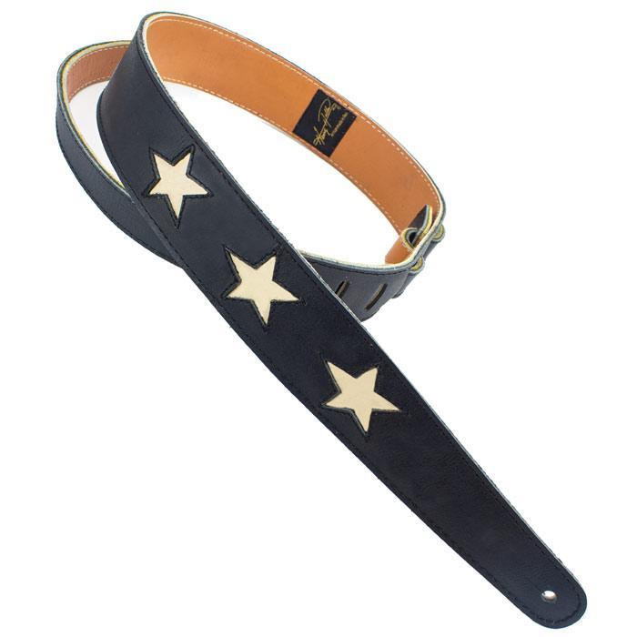 Henry Heller HP23STWH Leather Guitar Strap | Black with Stars