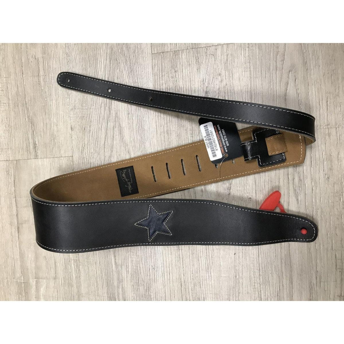 Henry Heller HPST-BLK Black Leather Guitar Strap with Vintage Blue Star