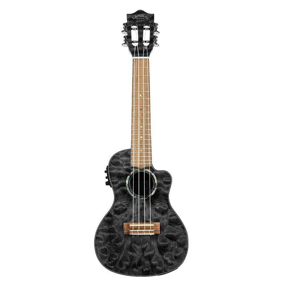 Lanikai Quilted Maple Black Stain Concert Acoustic Electric Ukulele