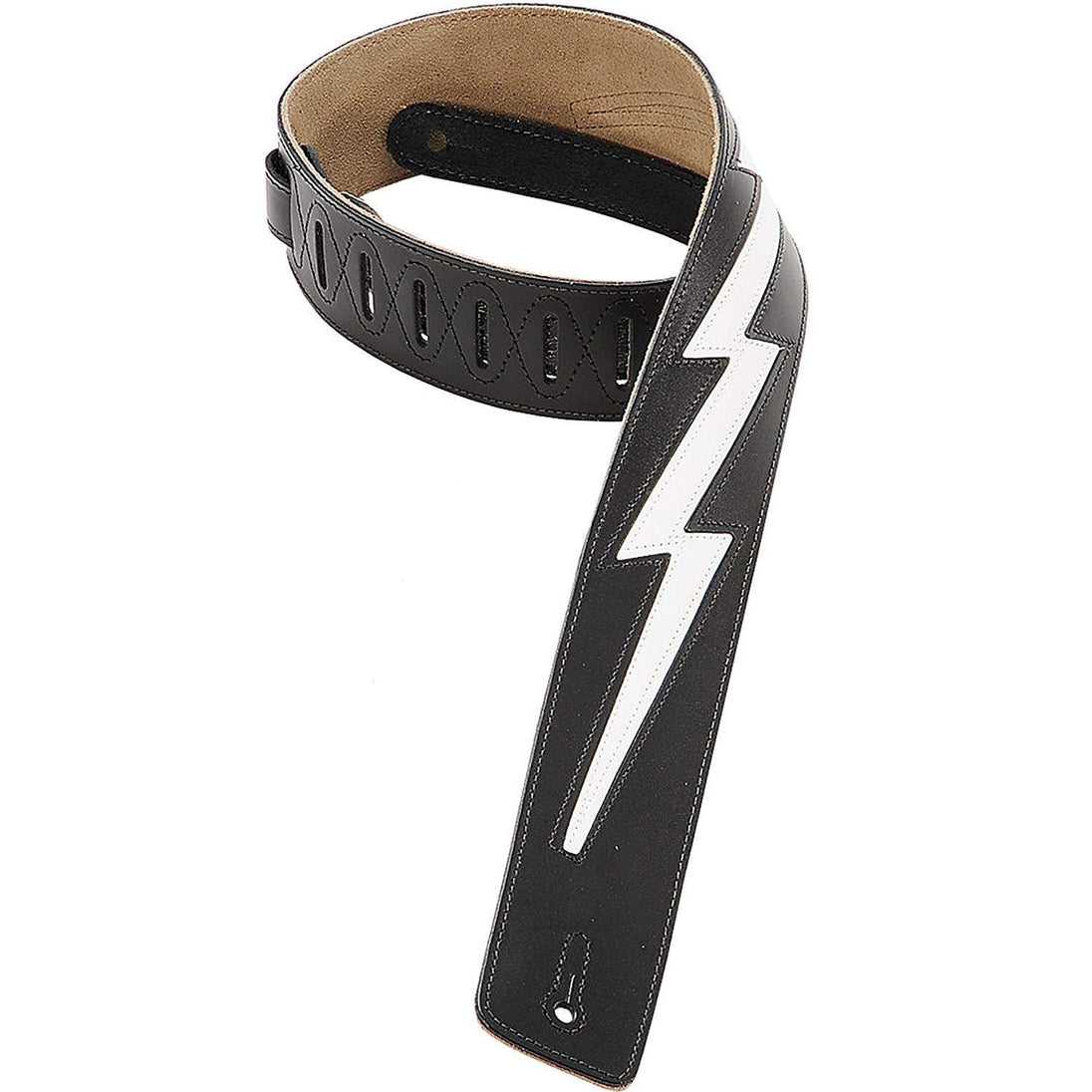 Levy DM2-BLK Black Leather Guitar Strap | Lightening Bolt