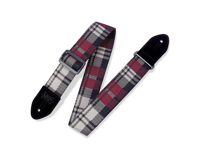 Levy's Leathers Garnet Plaid Poly Guitar Strap | Black/Cream/Red