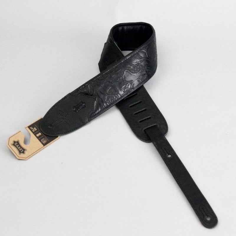 Levys' 3 inch Wide Black Rose Embossed Leather Guitar Strap