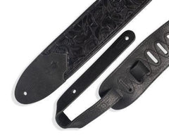 Levys' 3 inch Wide Black Rose Embossed Leather Guitar Strap
