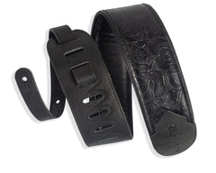 Levys' 3 inch Wide Black Rose Embossed Leather Guitar Strap