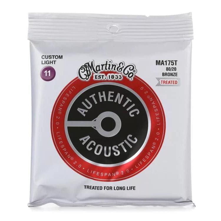 Martin MA175T Authentic Acoustic Lifespan 2.0 Treated 80/20 Bronze Guitar Strings - .011-.052 Custom Light