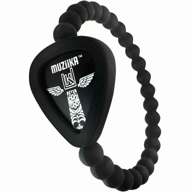Pickbandz MUZiiKA Epic Black Guitar Pick Holder Beaded Bracelet, Medium