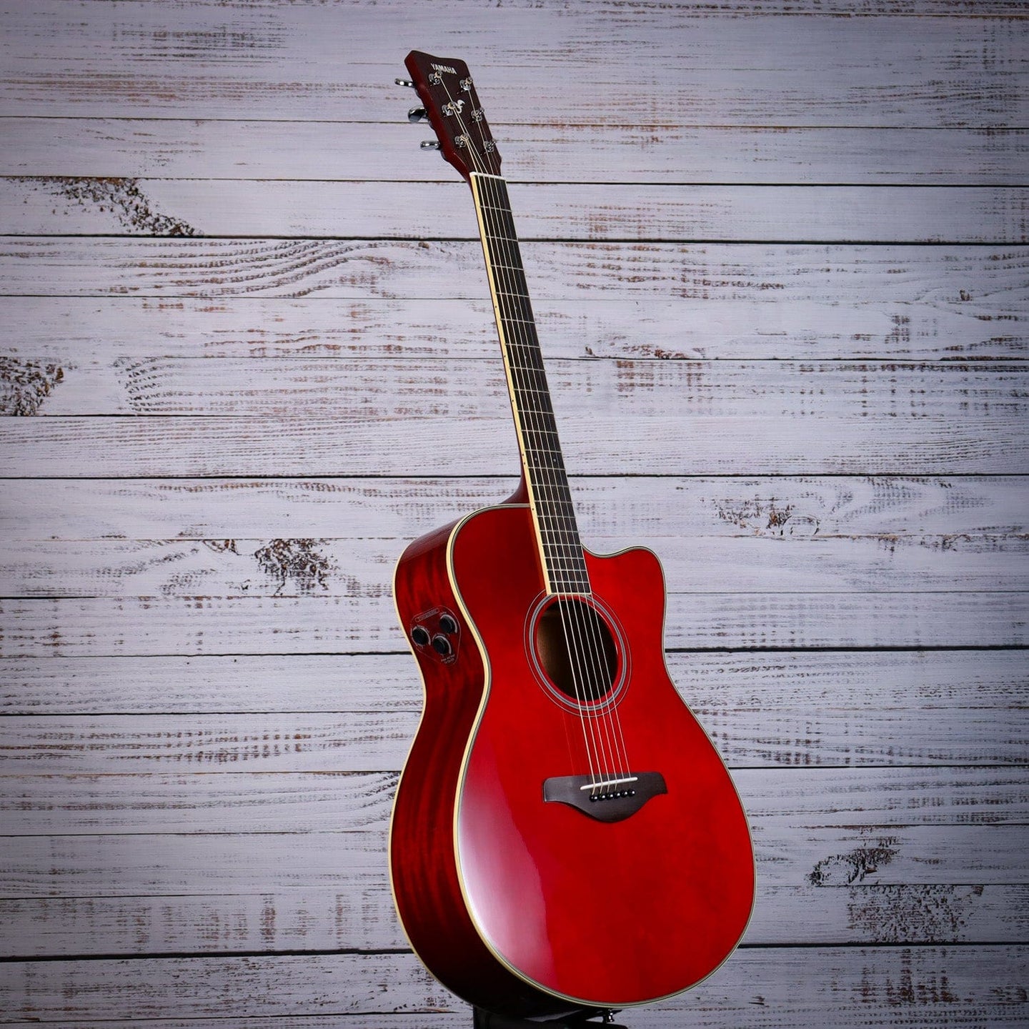 TransAcoustic - Small Body with cutaway, Folk Guitar, Solid Sitka Spruce Top, Mahogany Back & Sides, Die Cast Chrome Tuners, Ruby Red